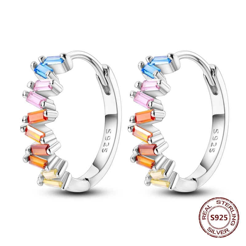 Oorbellen Regenboog Zirkonia Rond 925 Zilver Hoepelvormig voor Dames