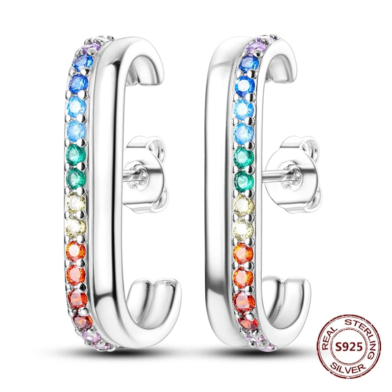 Oorbellen Regenboog Hoops van 925 Sterling Zilver met Zirconia