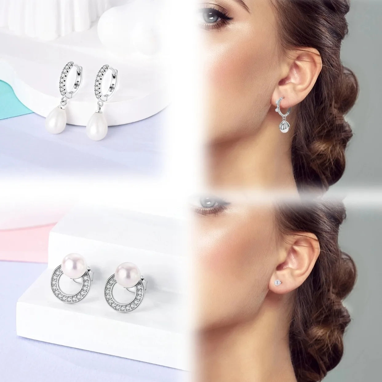 Zilveren oorbellen met lange ketting en geometrisch kruis design