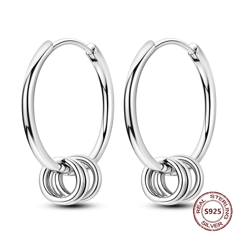 Oorbellen Drie Ronde Hoepels 925 Zilver met Zirkonia