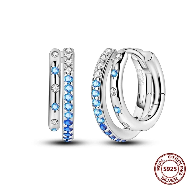 Oorbellen met Donkerblauwe Ster en Maan van 925 Zilver met Zirkonia