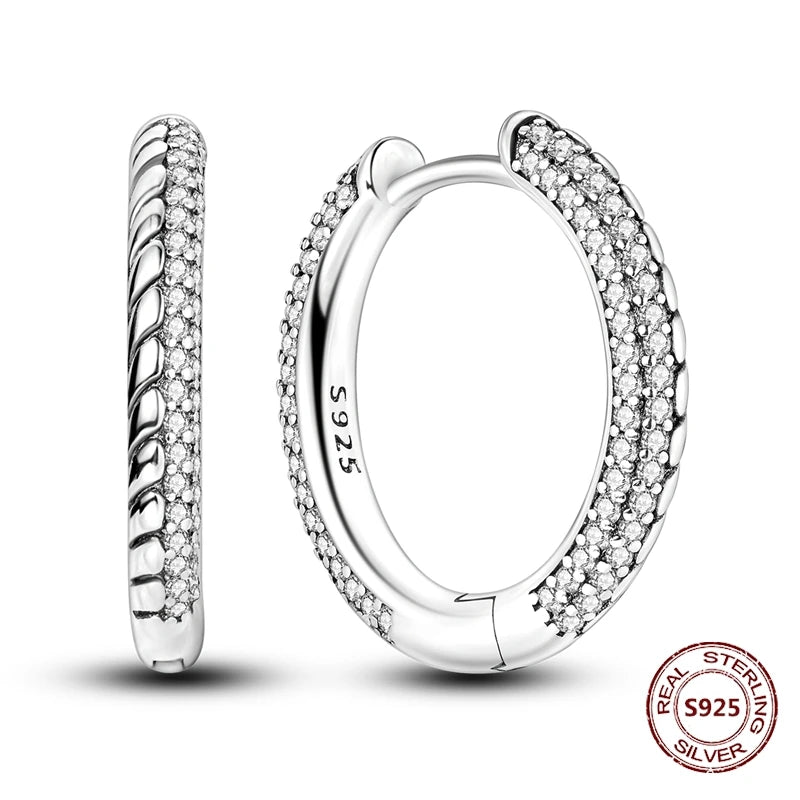 Oorbellen Drie Ronde Hoepels 925 Zilver met Zirkonia