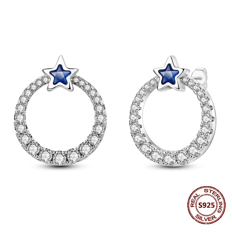 Oorbellen met Donkerblauwe Ster en Maan van 925 Zilver met Zirkonia
