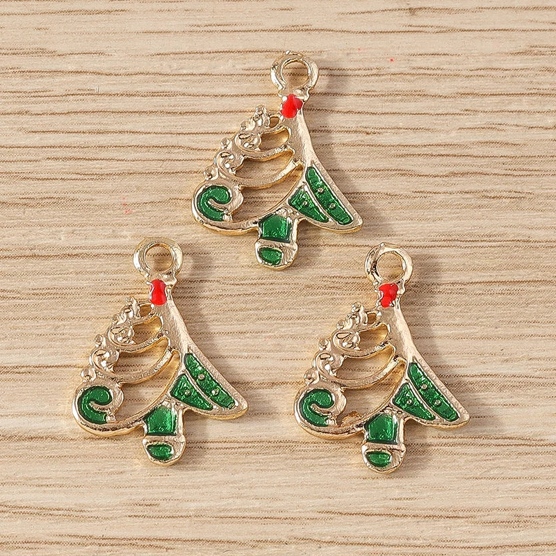 Kerst hanger/bedel voor ketting of armband – Mix van 10 modieuze emaille kerstboom bedels