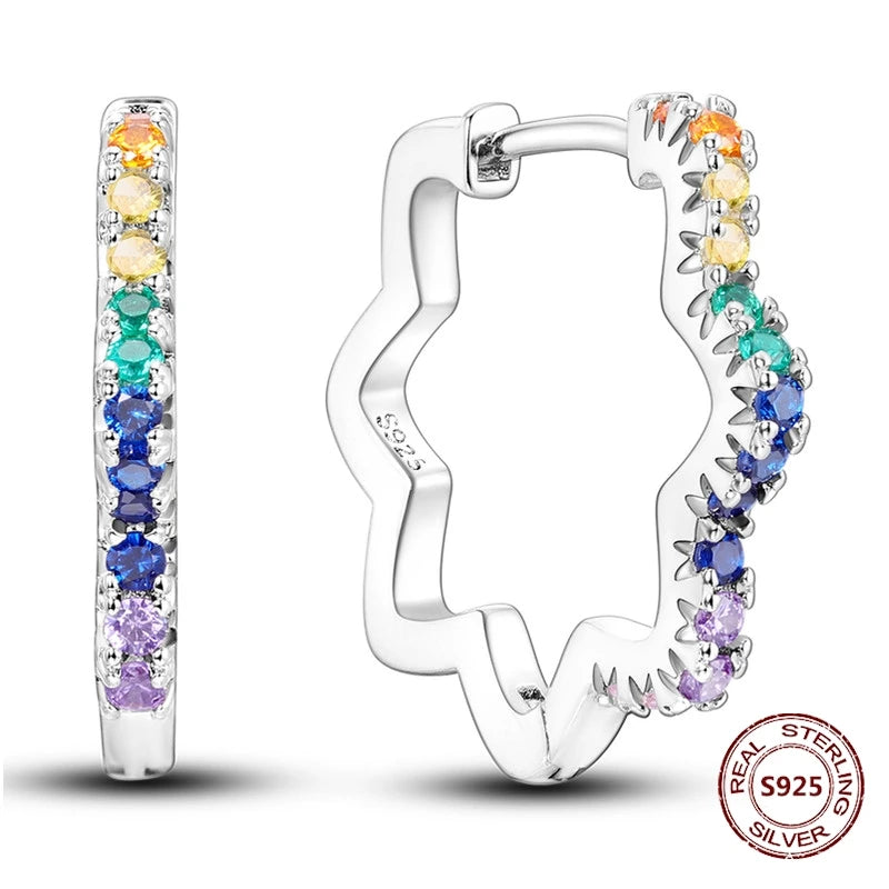 Oorbellen Regenboog Zirkonia Rond 925 Zilver Hoepelvormig voor Dames