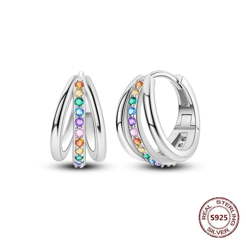Oorbellen Regenboog Hoops van 925 Sterling Zilver met Zirconia