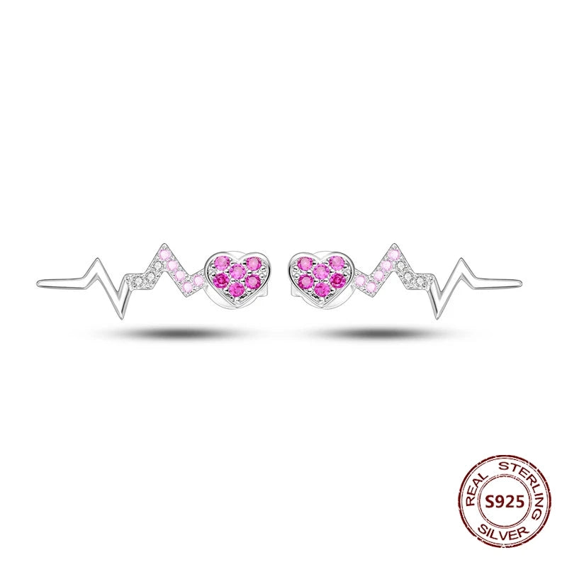 Oorbellen Hartvormig Zilver met Zirkoon en Roze Accenten