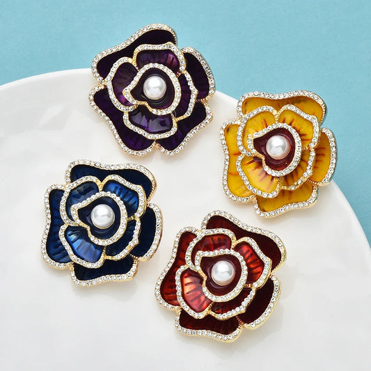 Broche Bloemen - Klassieke Camelia en Pioen Emaille Speld