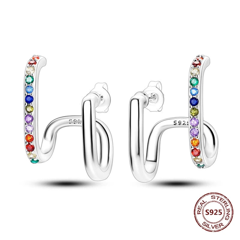 Oorbellen Regenboog Zirkonia Rond 925 Zilver Hoepelvormig voor Dames