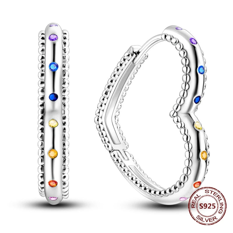 Oorbellen Regenboog Zirkonia Rond 925 Zilver Hoepelvormig voor Dames
