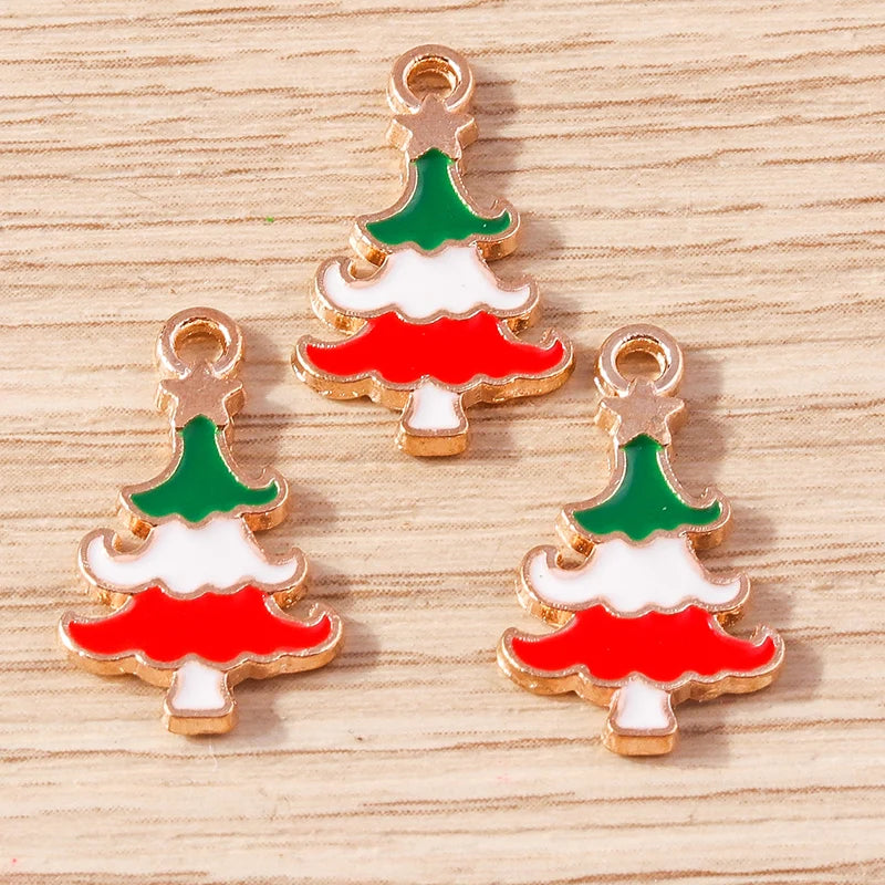 Kerst hanger/bedel voor ketting of armband – Mix van 10 modieuze emaille kerstboom bedels