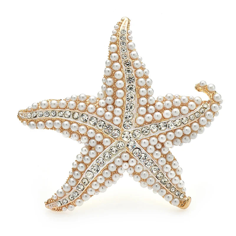 Broche Zeester met Parel en Strass – Elegante Dames en Unisex Speld