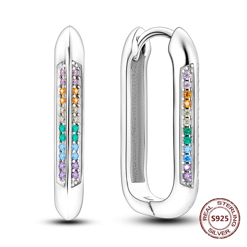 Oorbellen Regenboog Zirkonia Rond 925 Zilver Hoepelvormig voor Dames
