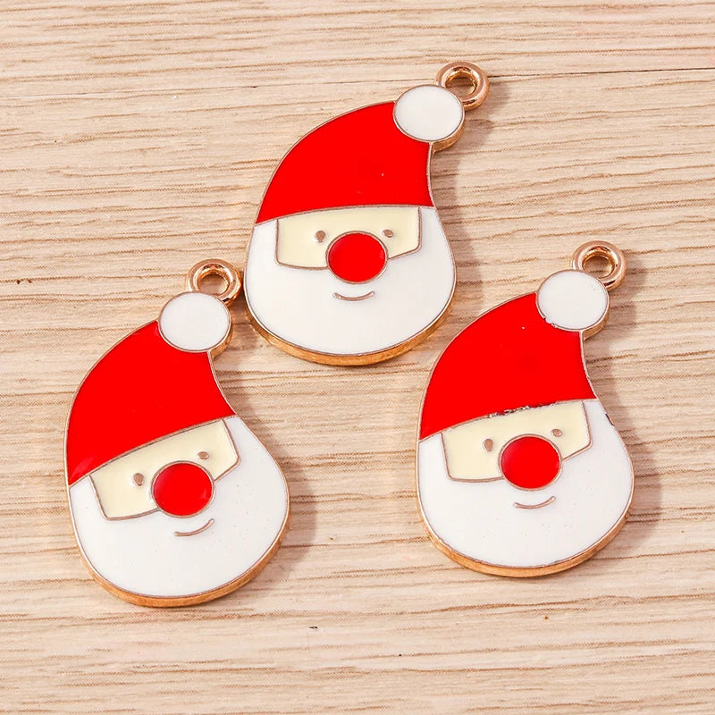 Kerst hanger/bedel voor ketting of armband – Vrolijke kerstman emaille charms set - 10 stuks