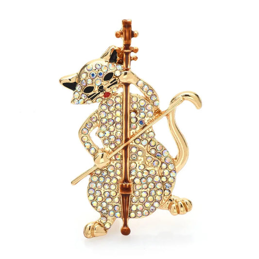 Broche dieren – Muzikale kat met cello, uniseks design, 2 kleuren