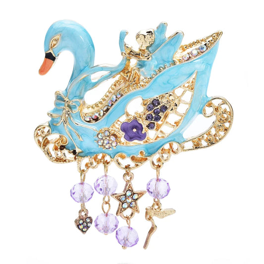 Broche dieren – Vintage emaille zwaan met kwastje voor dames