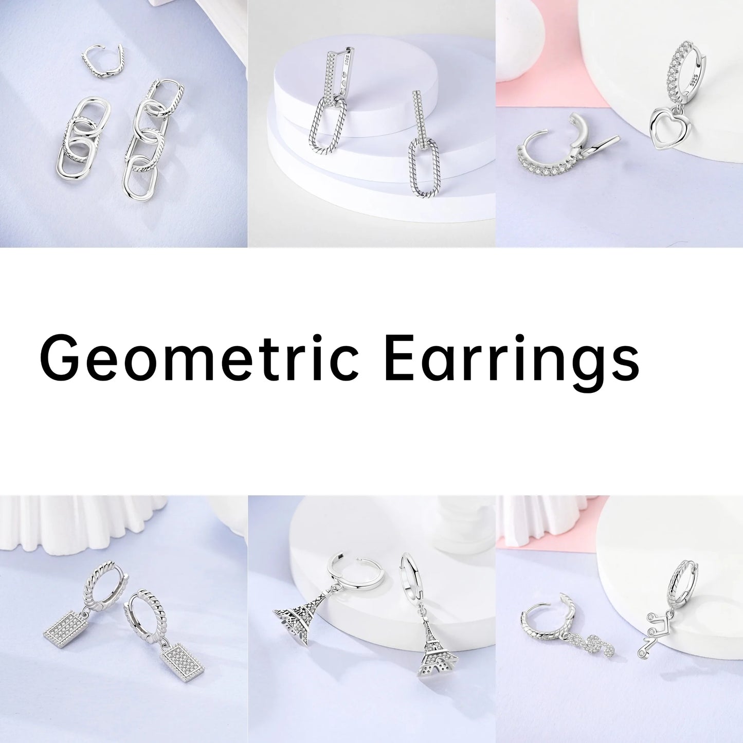 Zilveren oorbellen met lange ketting en geometrisch kruis design