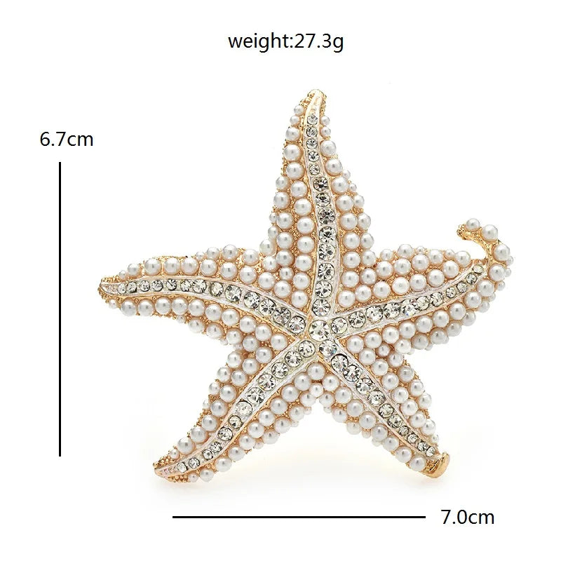 Broche Zeester met Parel en Strass – Elegante Dames en Unisex Speld