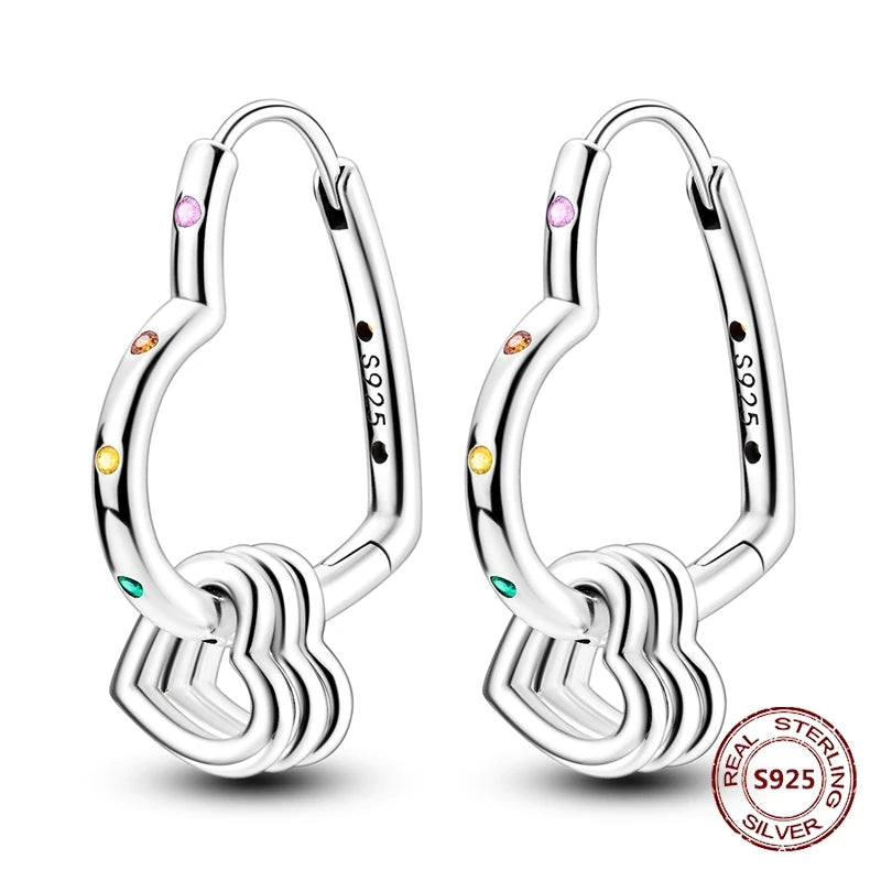 Oorbellen Hartvormig Zilver met Zirkoon en Roze Accenten