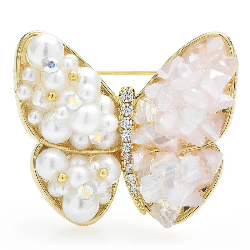 Broche dieren | Vlinder met kristal en parel – handgemaakt en elegant