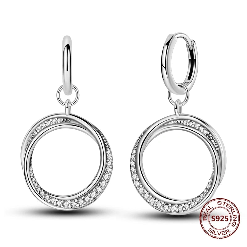 Oorbellen Drie Ronde Hoepels 925 Zilver met Zirkonia