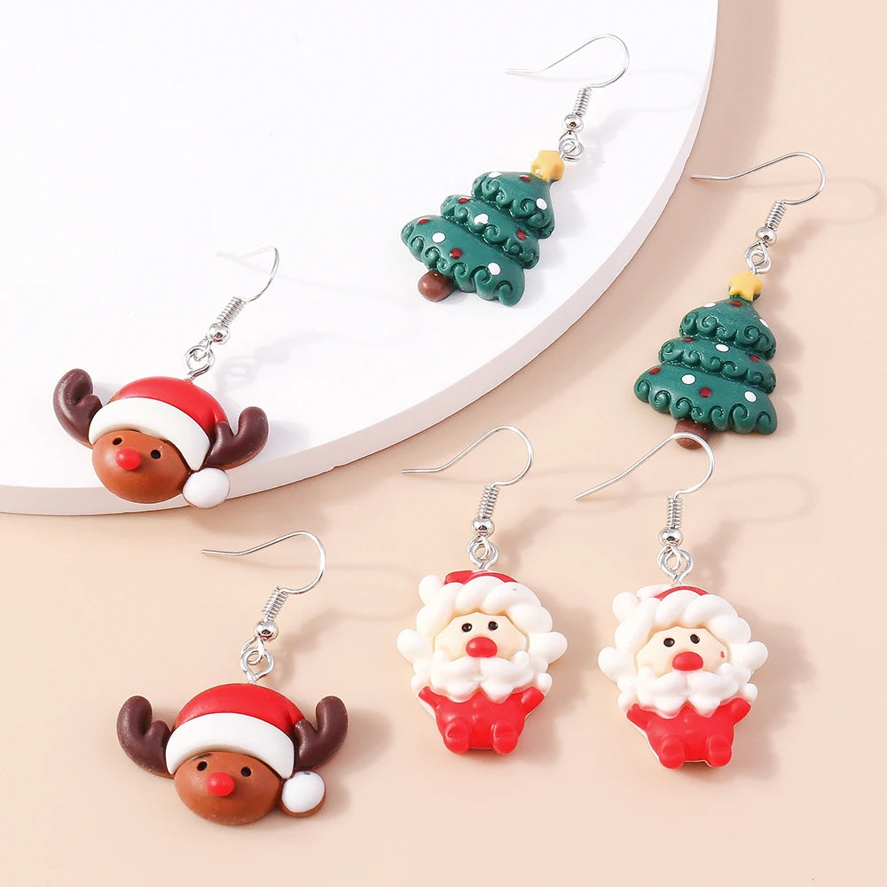 Kerst oorbellen set met kerstboom, rendier en sneeuwpop