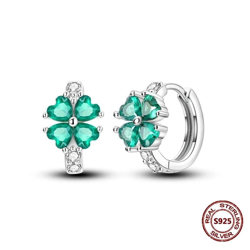 Oorbellen Klavertje Vier met Groene Zirkonia en Paardenschoen – 925 Zilver