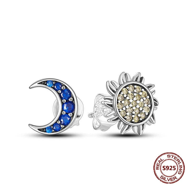 Oorbellen met Donkerblauwe Ster en Maan van 925 Zilver met Zirkonia
