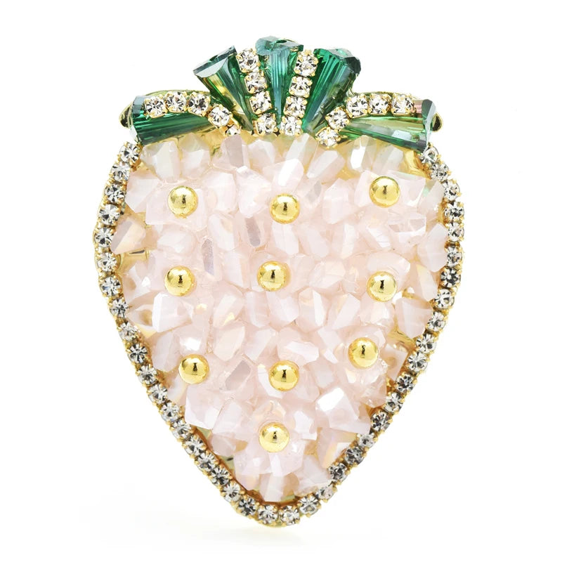 Broche Aardbei met Kristallen – Handgemaakt Fruitdesign voor Dames