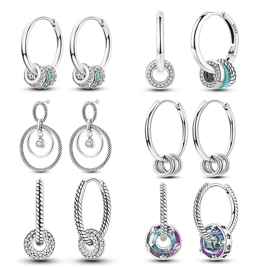 Oorbellen Drie Ronde Hoepels 925 Zilver met Zirkonia