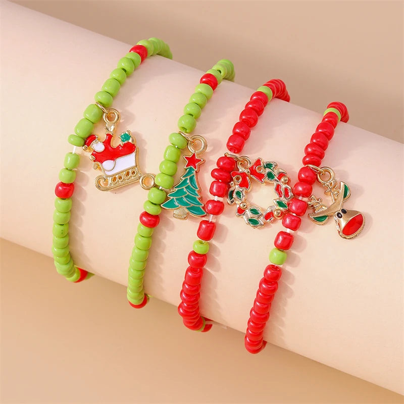 Kerst armband set met bohemian kralen en kerstbedels voor dames