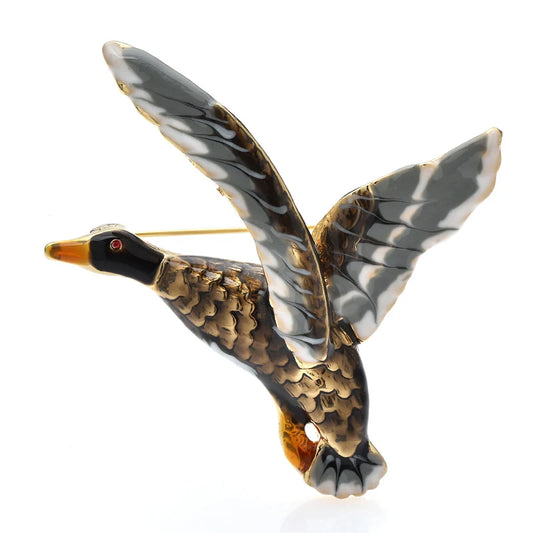 Broche dieren | Vliegende eend – speld voor feest of dagelijks