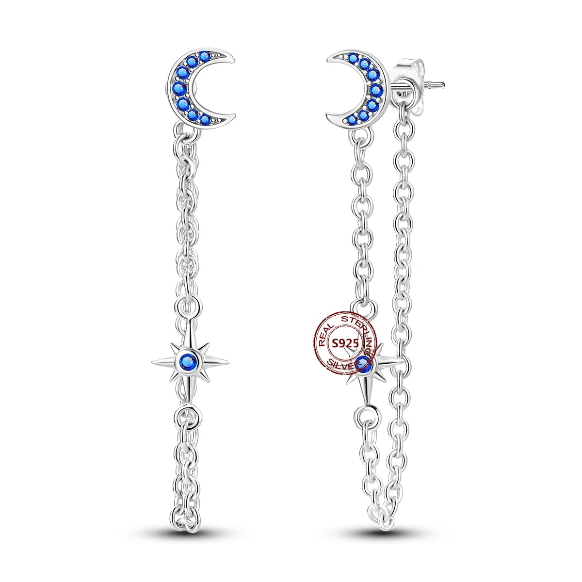 Oorbellen met Ster Maan Zon en Zirkonia Hangers – Lange Damesoorbellen