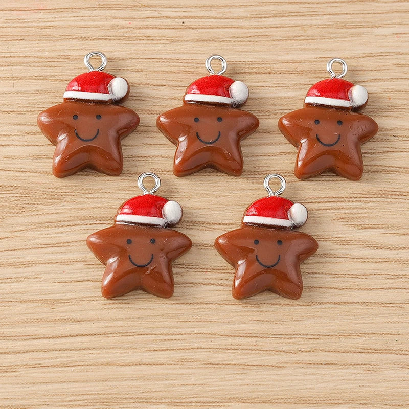 Kersthangers voor ketting of armband – 10 schattige hars bedels met kerstman en rendier