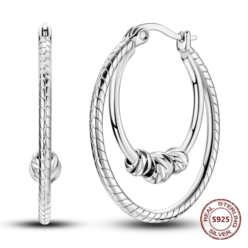 Oorbellen Drie Ronde Hoepels 925 Zilver met Zirkonia