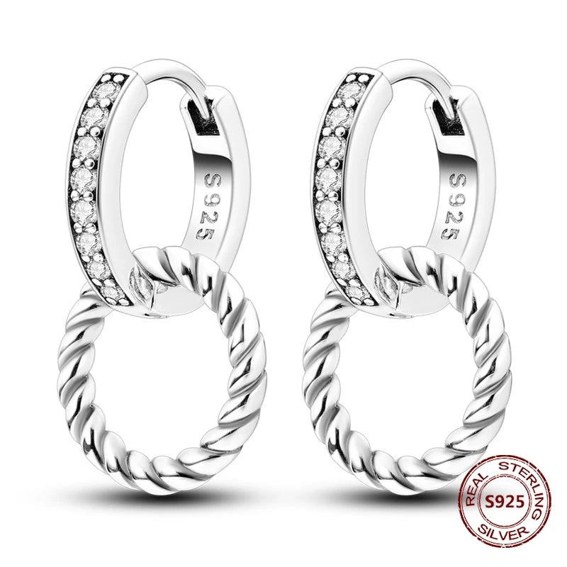 Oorbellen Drie Ronde Hoepels 925 Zilver met Zirkonia