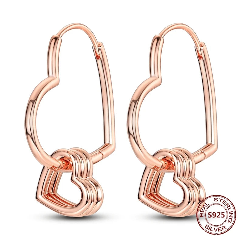 Oorbellen Hartvormig Zilver met Zirkoon en Roze Accenten