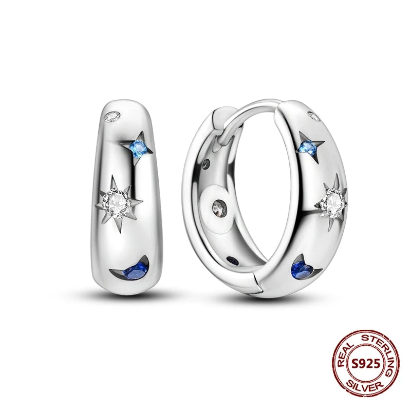 Oorbellen met Donkerblauwe Ster en Maan van 925 Zilver met Zirkonia