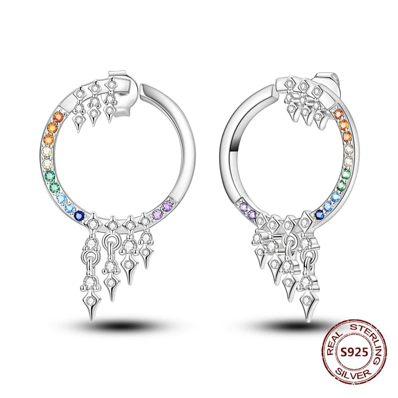 Oorbellen Regenboog Zirkonia Rond 925 Zilver Hoepelvormig voor Dames