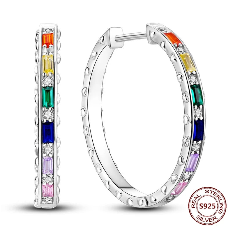 Oorbellen Regenboog Zirkonia Rond 925 Zilver Hoepelvormig voor Dames