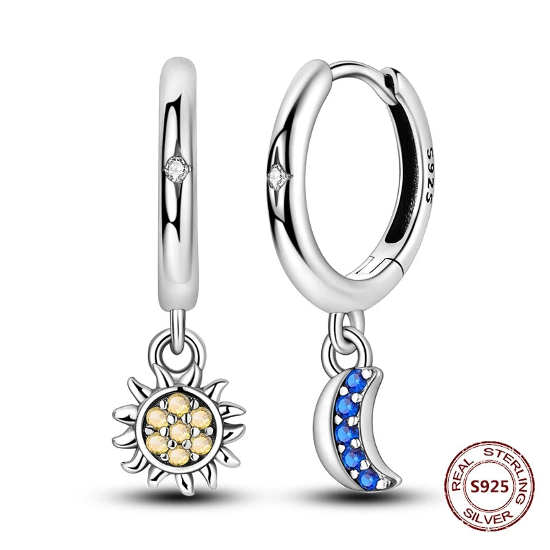 Oorbellen met Ster Maan Zon en Zirkonia Hangers – Lange Damesoorbellen