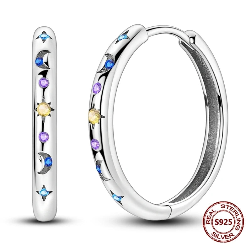 Oorbellen met Donkerblauwe Ster en Maan van 925 Zilver met Zirkonia