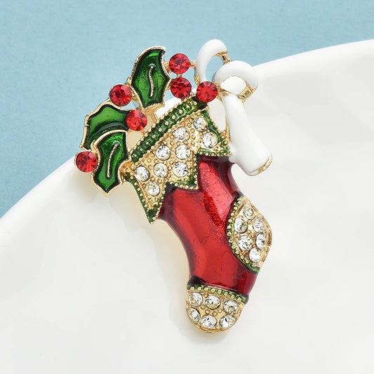 Kerst Broche Rode Kerstsok Emaille Strass Winter Accessoire