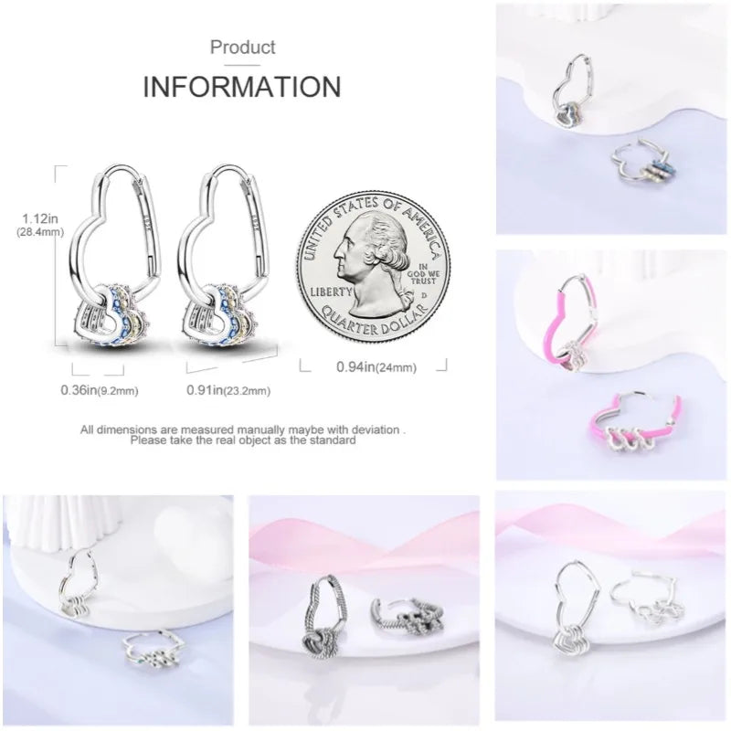 Oorbellen Hartvormig Zilver met Zirkoon en Roze Accenten