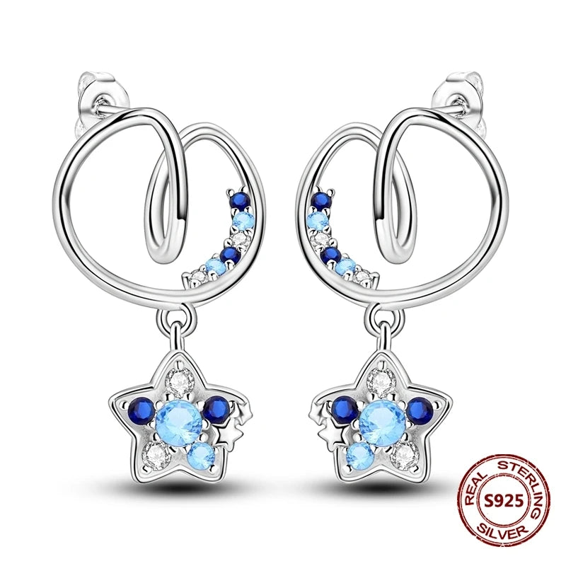 Oorbellen met Donkerblauwe Ster en Maan van 925 Zilver met Zirkonia