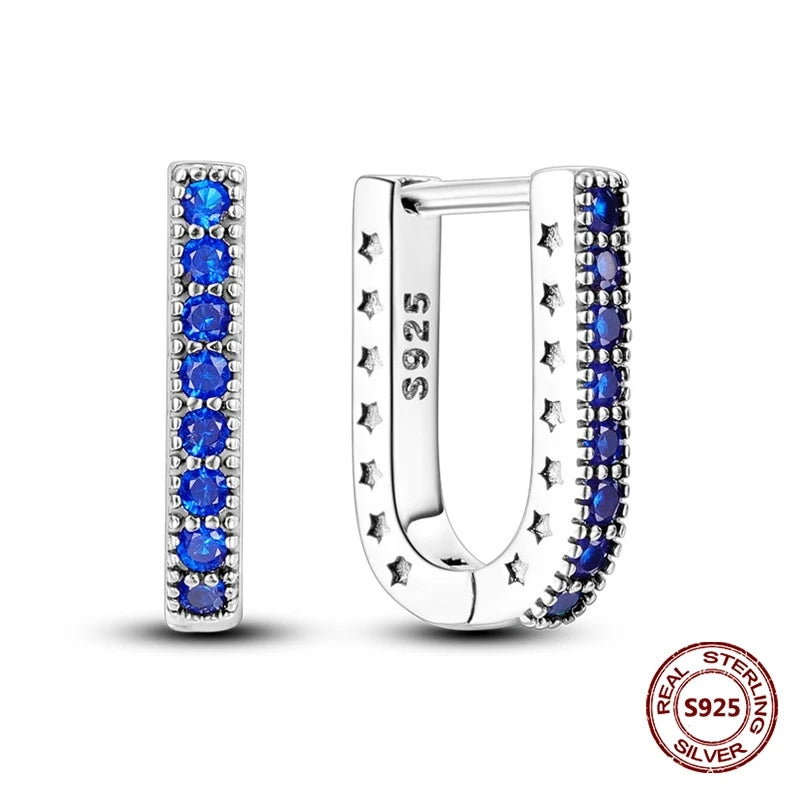 Oorbellen met Donkerblauwe Ster en Maan van 925 Zilver met Zirkonia