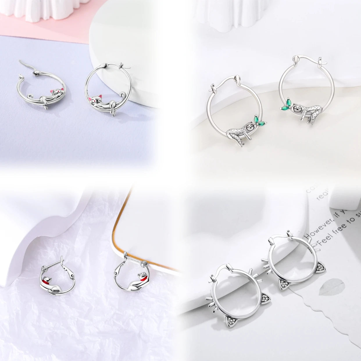 Oorbellen met luie kat en bladdesign – charmant en trendy