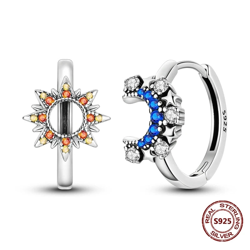 Oorbellen met Donkerblauwe Ster en Maan van 925 Zilver met Zirkonia