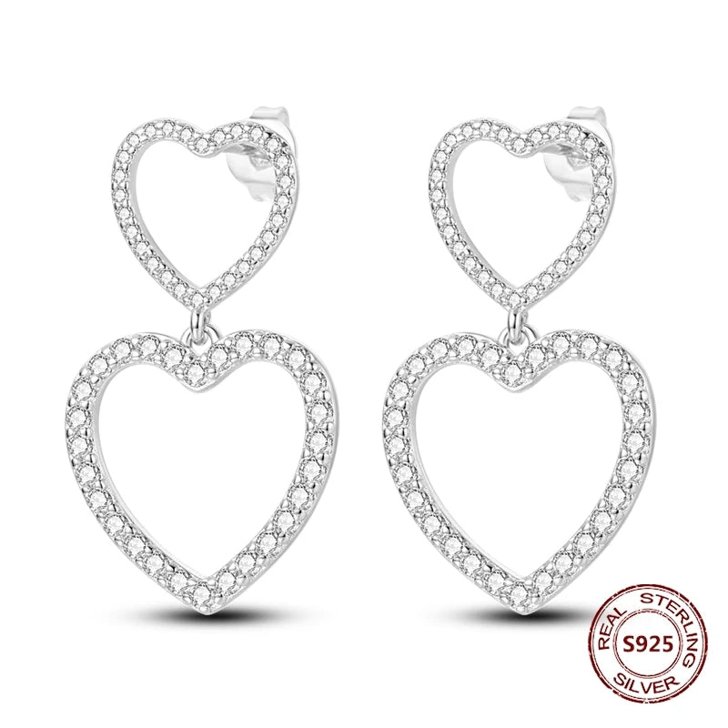 Oorbellen Hartvormig Zilver met Zirkoon en Roze Accenten