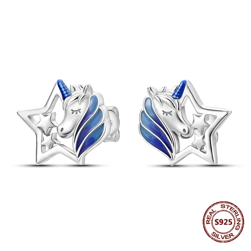 Oorbellen met Donkerblauwe Ster en Maan van 925 Zilver met Zirkonia